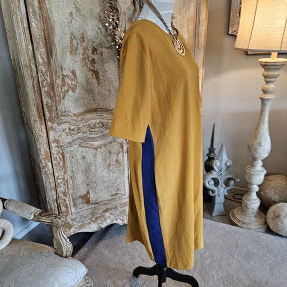 Kasper Mustard Dress with Royal Blue Details - Picture 3 of 7